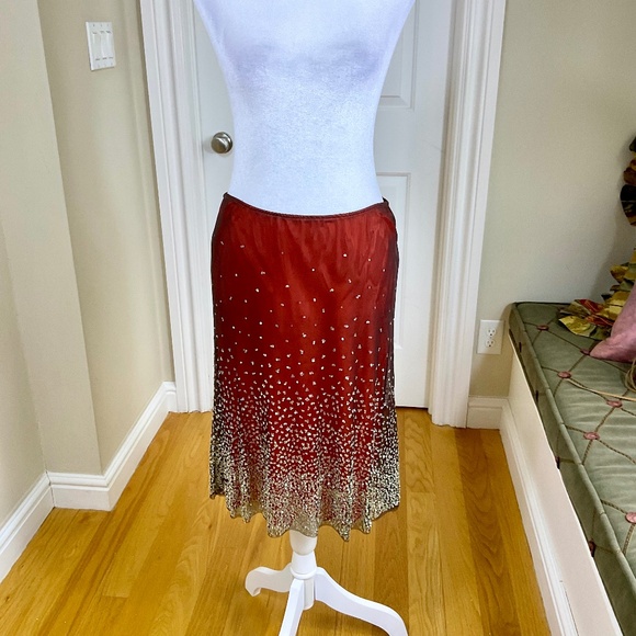 Ruth Sequined Skirt Orange Red Mesh Overlay Y2K (M) - Picture 2 of 8